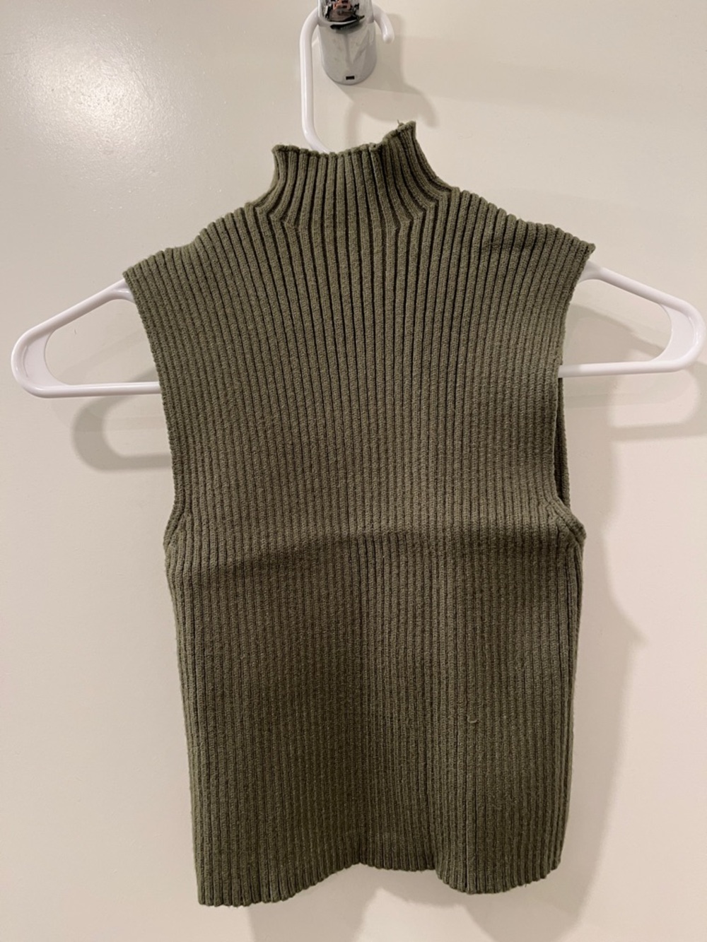 ZARA Sleeveless Ribbed Mock Neck Top - Olive Green
